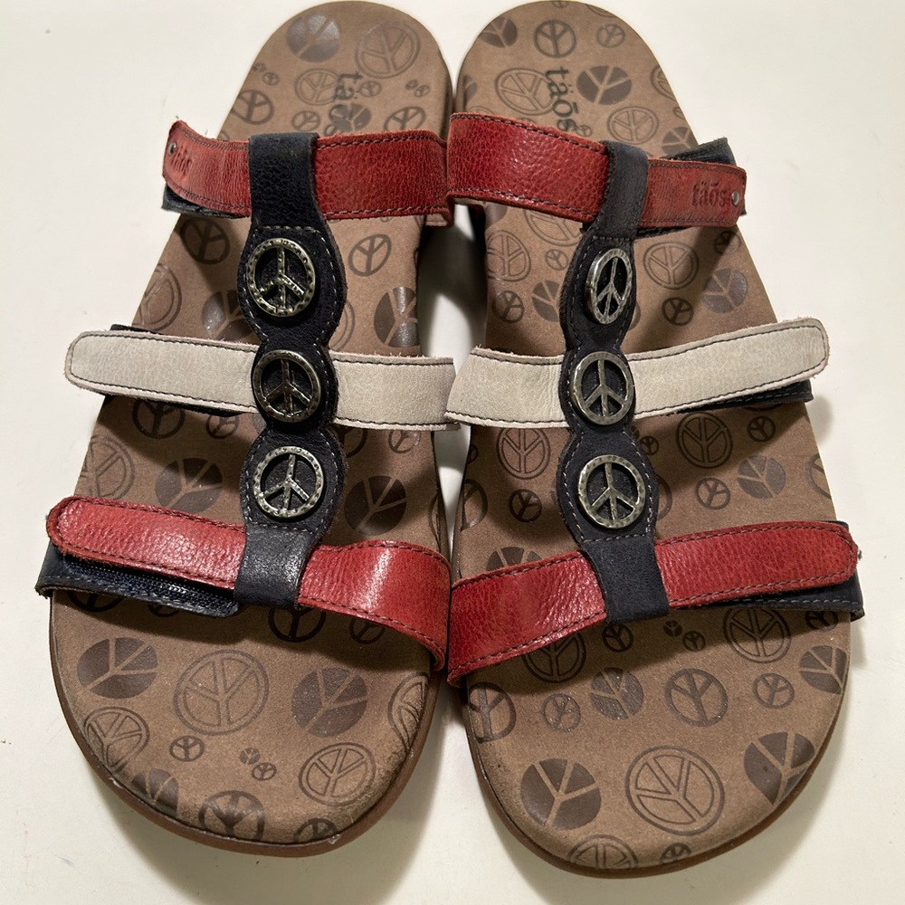 Taos Footwear Red, Black, and Gray Sandals